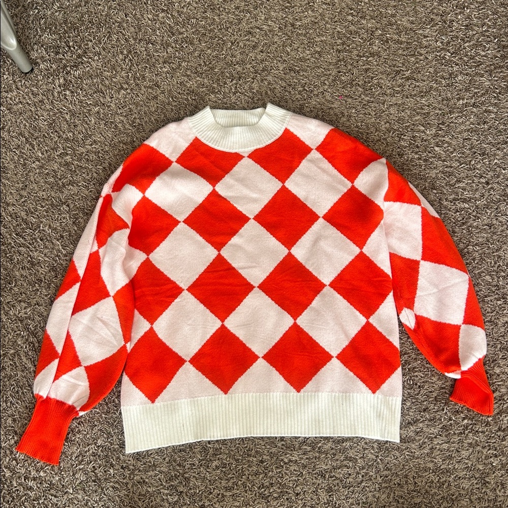 Orange and White Argyle Sweater Never Worn